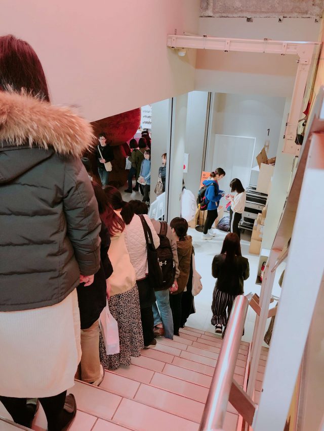 Harajuku LINE Friends Store Feat BTS BT21 Characters 9 People lining from 2nd Floor
